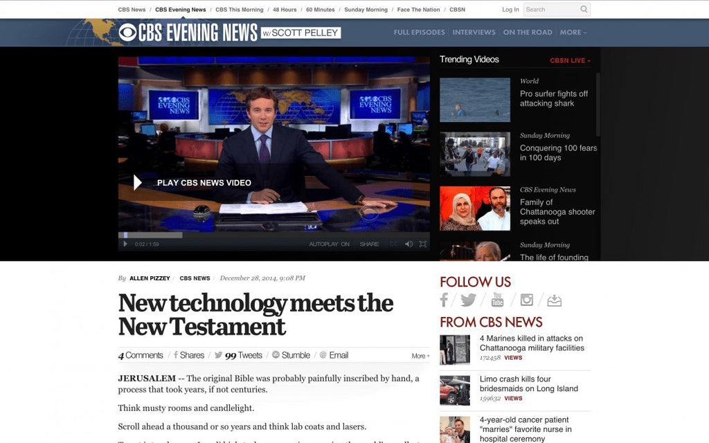 CBS EVENING NEWS: NEW TECHNOLOGY MEETS THE NEW TESTAMENT