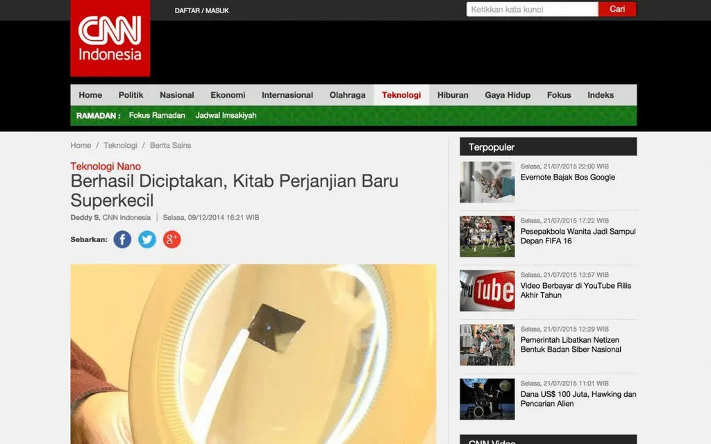 CNN INDONESIA: BERHASIL DICIPTAKAN KITAB PERJANJIAN BARU SUPERKECIL