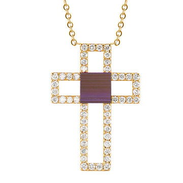 14k Gold Diamond Cross Necklace - 45 cm