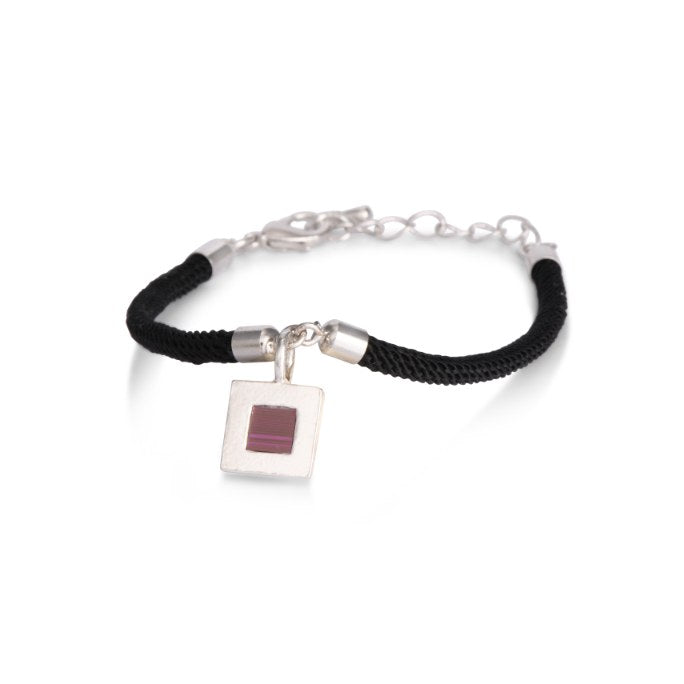 Black String Bracelet Silver Square Pendant- New Testament