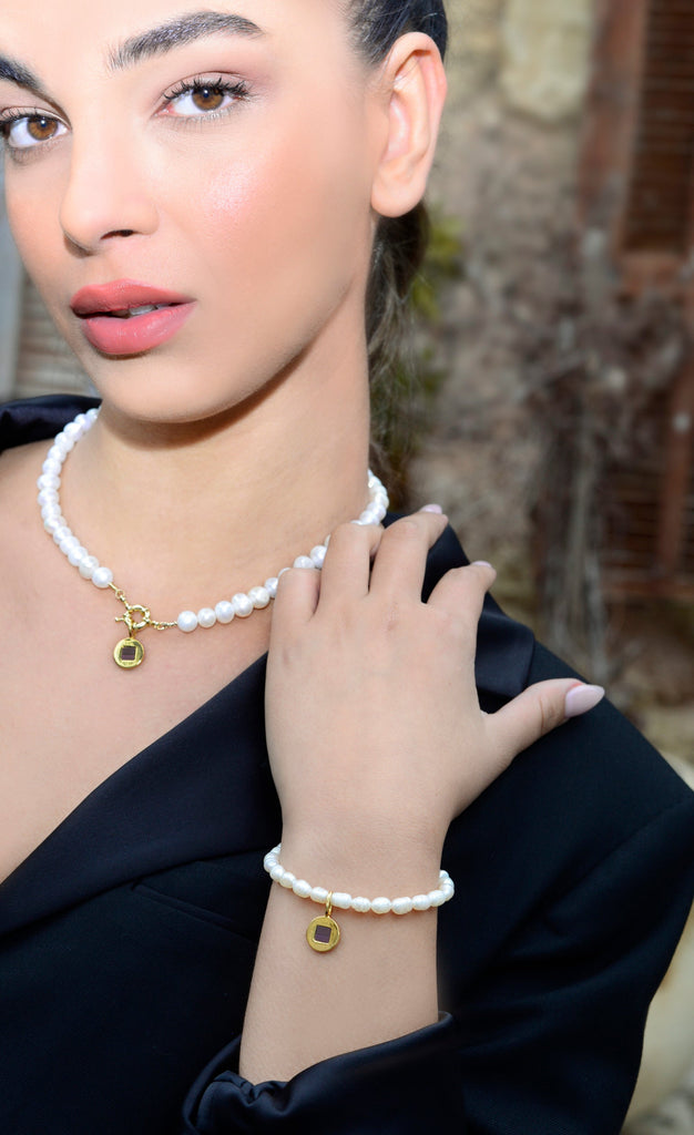 Pearl Necklace & Bracelet Set