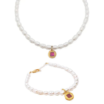 Pearl Necklace & Bracelet Set