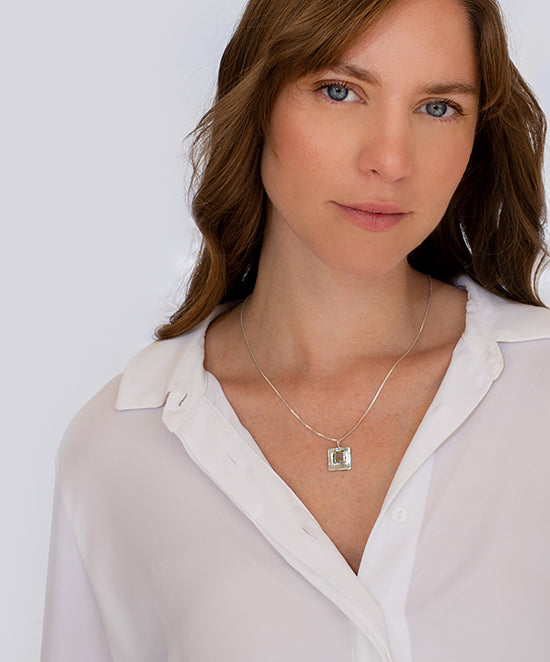 Hand made square necklace with ש.א.ה Hebrew letters from the kabbalah